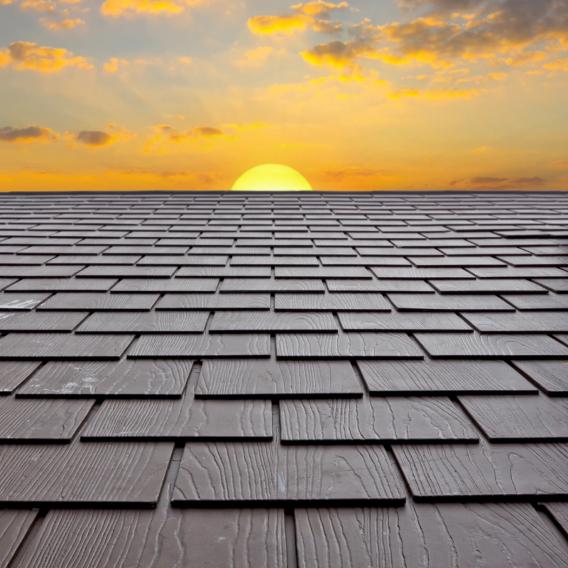 closeup of a roof during a sunset